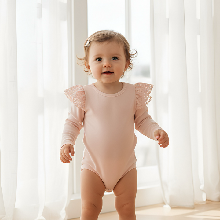 Baby Girls Lace Sleeve Romper - Pink