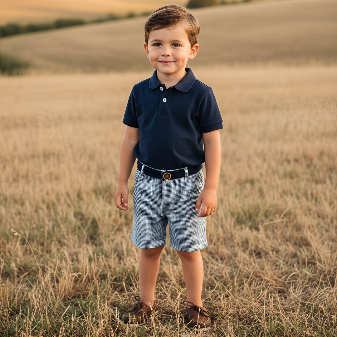 Boys Oscar Shorts - Navy Gingham 26