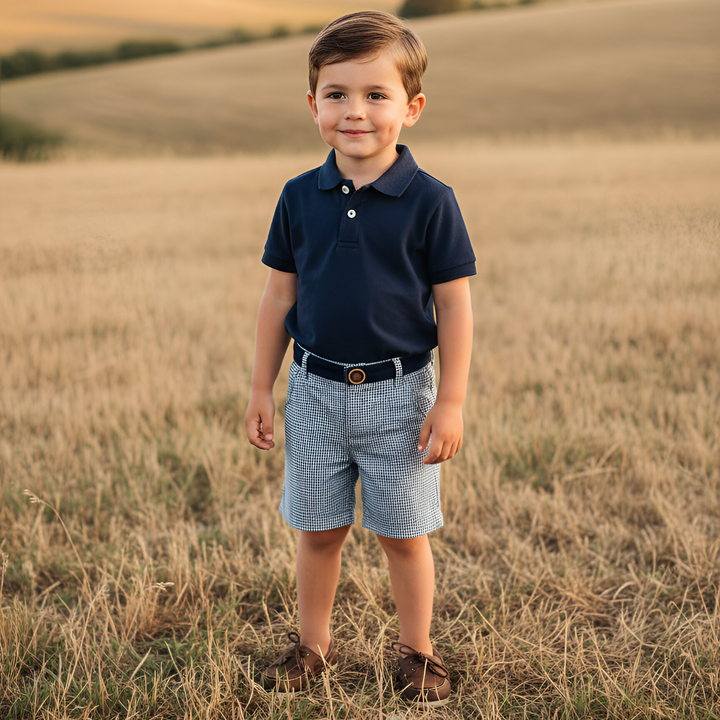 Boys Oscar Shorts - Navy Gingham 26