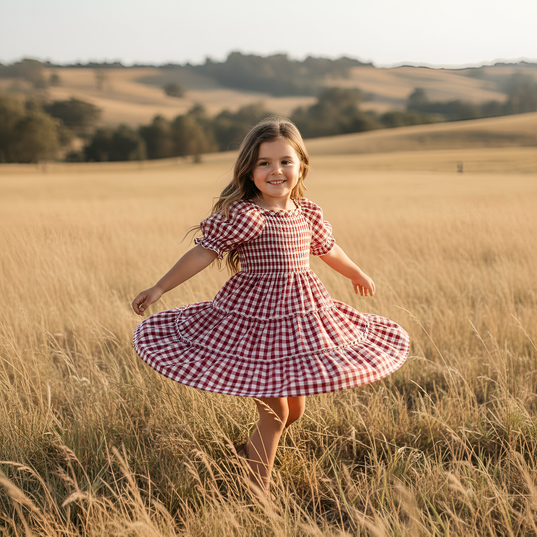 Girls Daisy Dress - Red Check 26