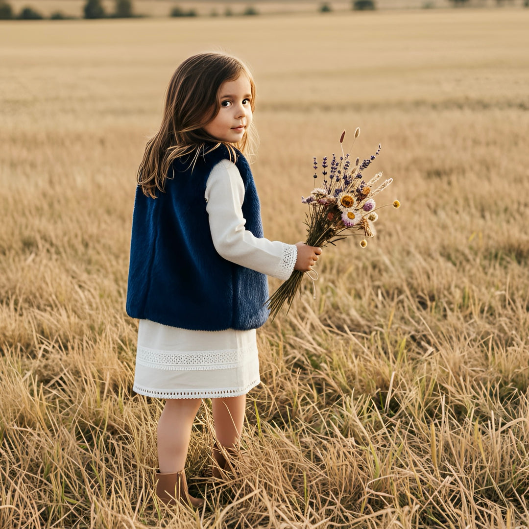 Girls Fur Vest -  Navy