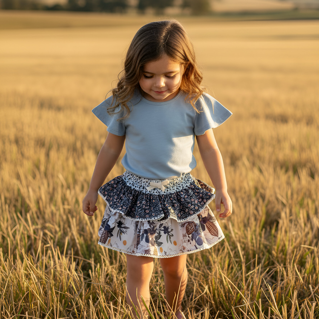 Girls Frill Sleeve Top - Blue