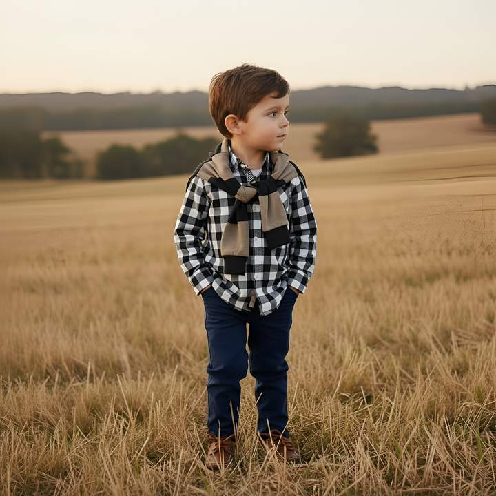 Boys Dress Shirt - Large Navy Check