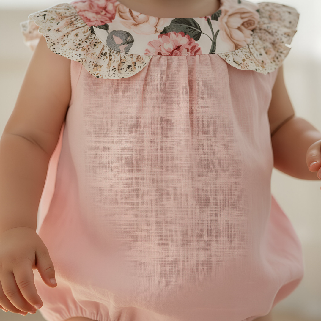 Baby Girls Neve Playsuit - Light Pink Linen