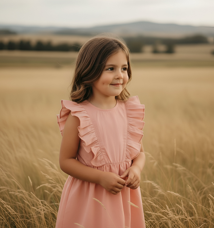 Girls Florence Summer Dress - Pink Linen