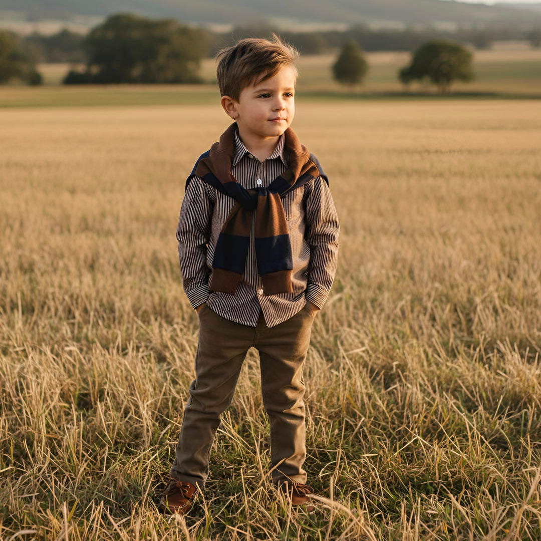 Boys Oxford Dress Shirt - Chestnut Stripe
