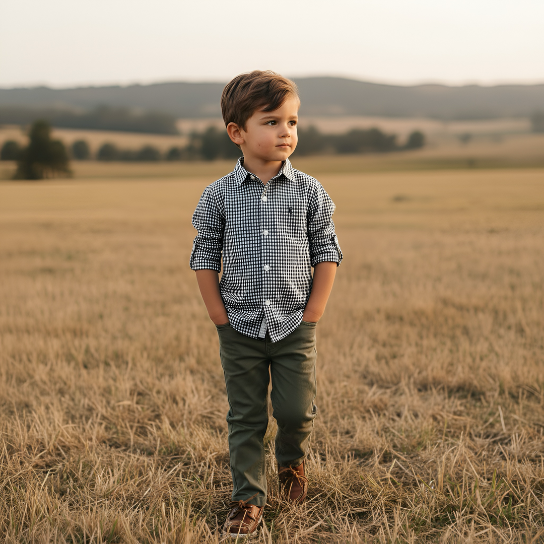 Boys Dress Shirt - Navy Gingham
