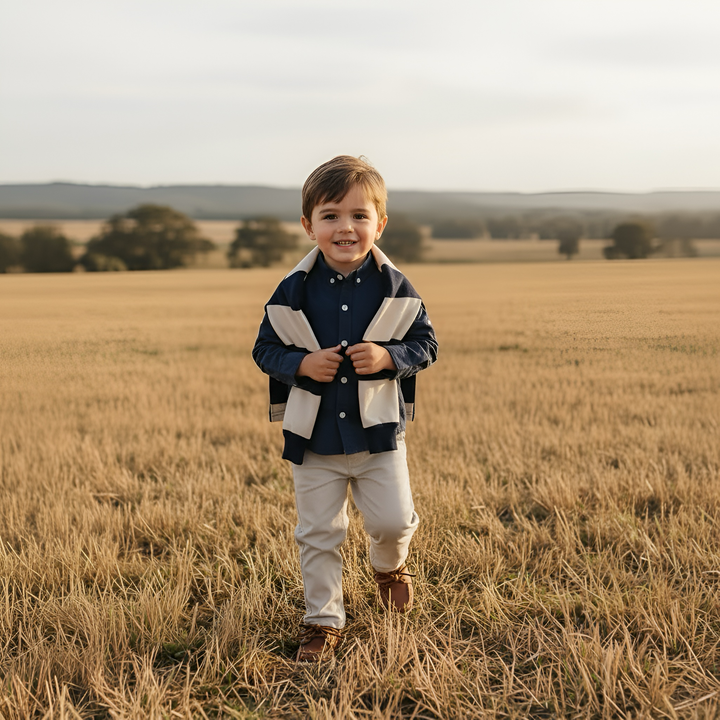 Boys Freddie Rugby Polo - Cream Stripe