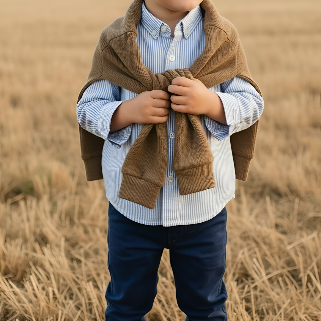 Boys Oxford Dress Shirt - Navy Pinstripe