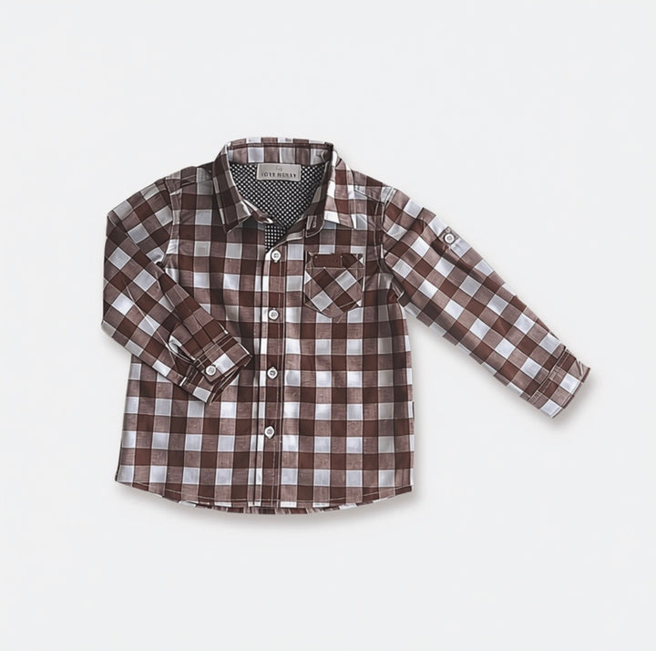 Boys Dress Shirt - Large Chestnut Check