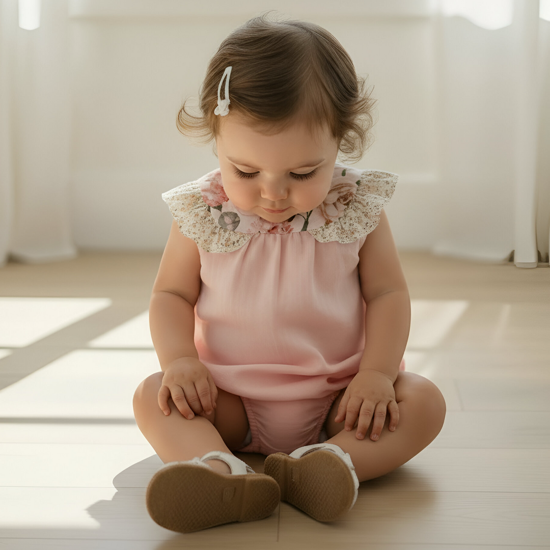Baby Girls Neve Playsuit - Light Pink Linen