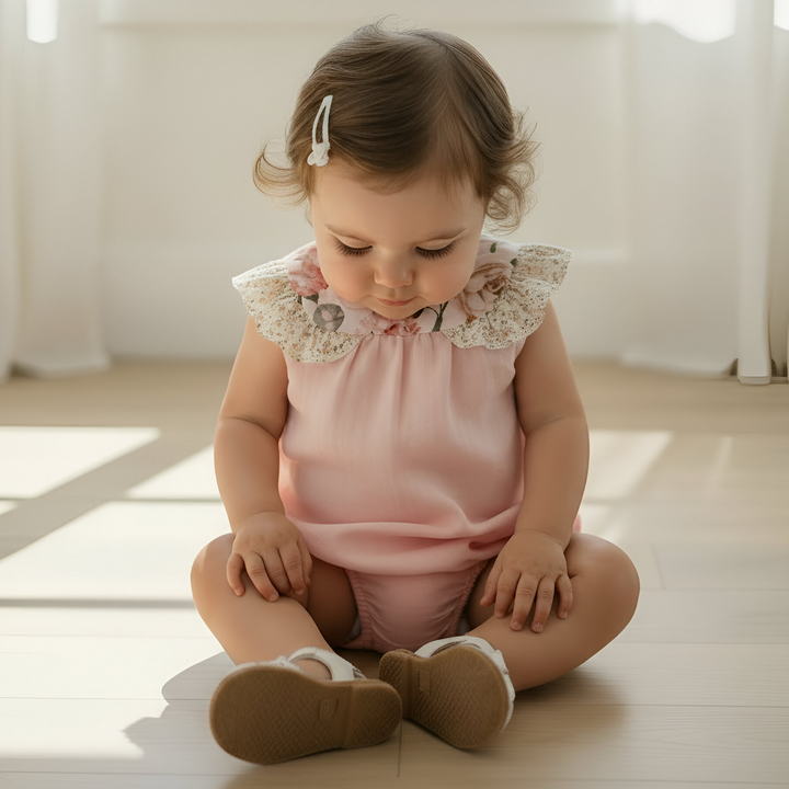 Baby Girls Neve Playsuit - Light Pink Linen