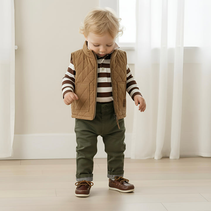 Baby Boys Freddie Polo Romper - Chestnut Stripe
