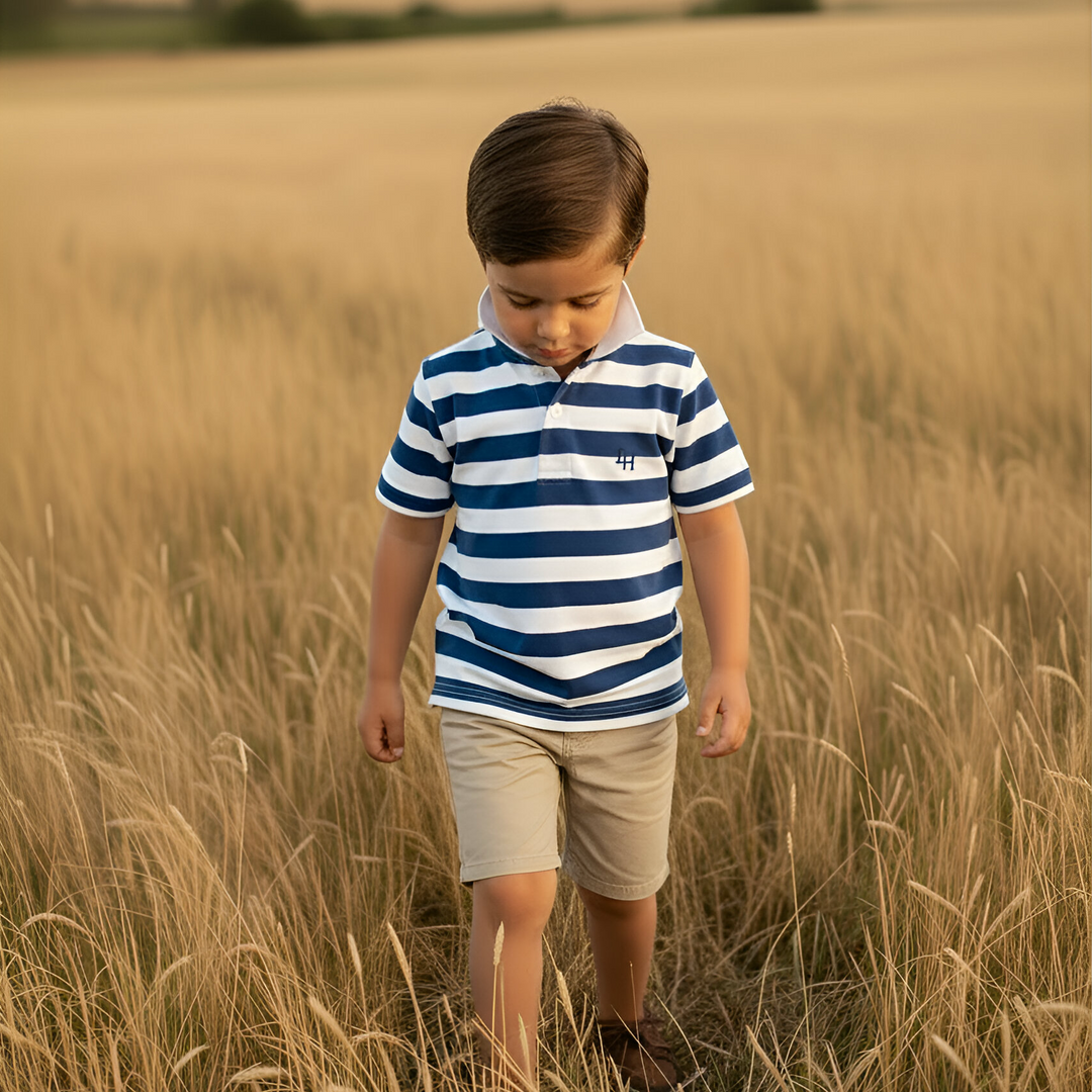 Boys Rugby Polo Shirt - Blue Stripe 26