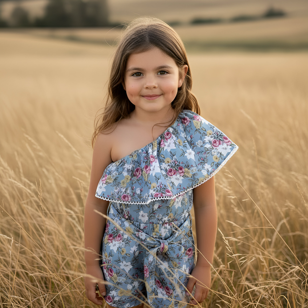 Girls Rosie One-Shoulder Playsuit - Blue Blossom