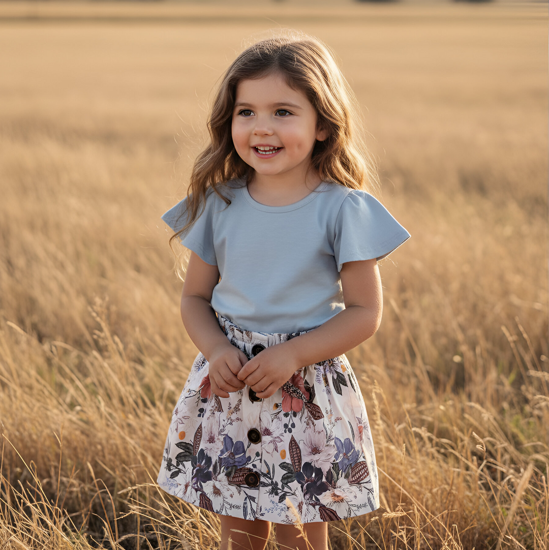 Girls Frill Sleeve Top - Blue