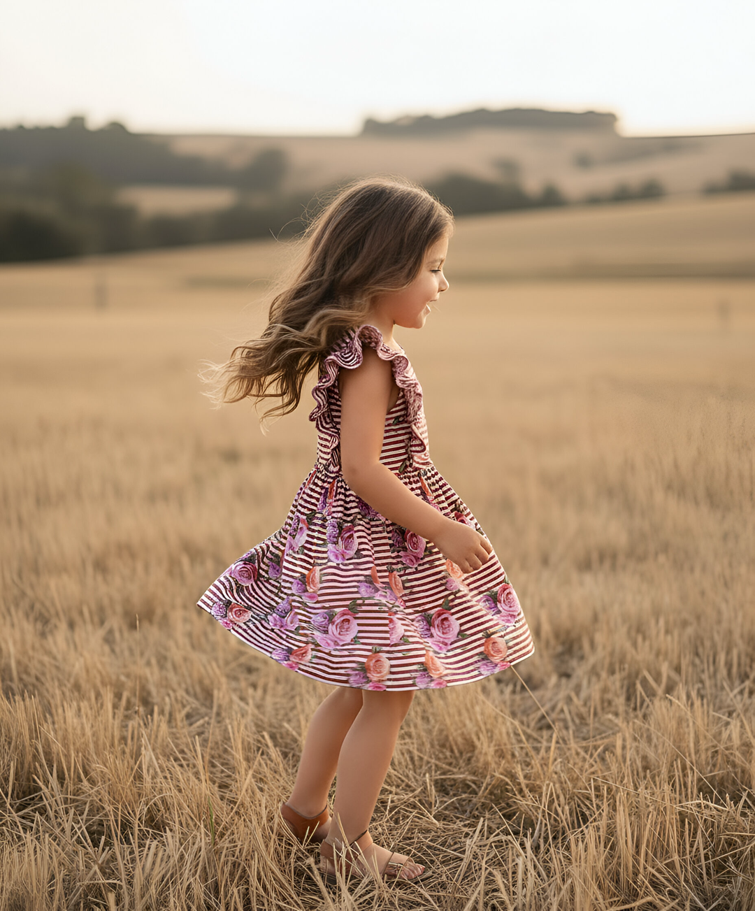 Girls Florence Summer Dress - Striped Blooms