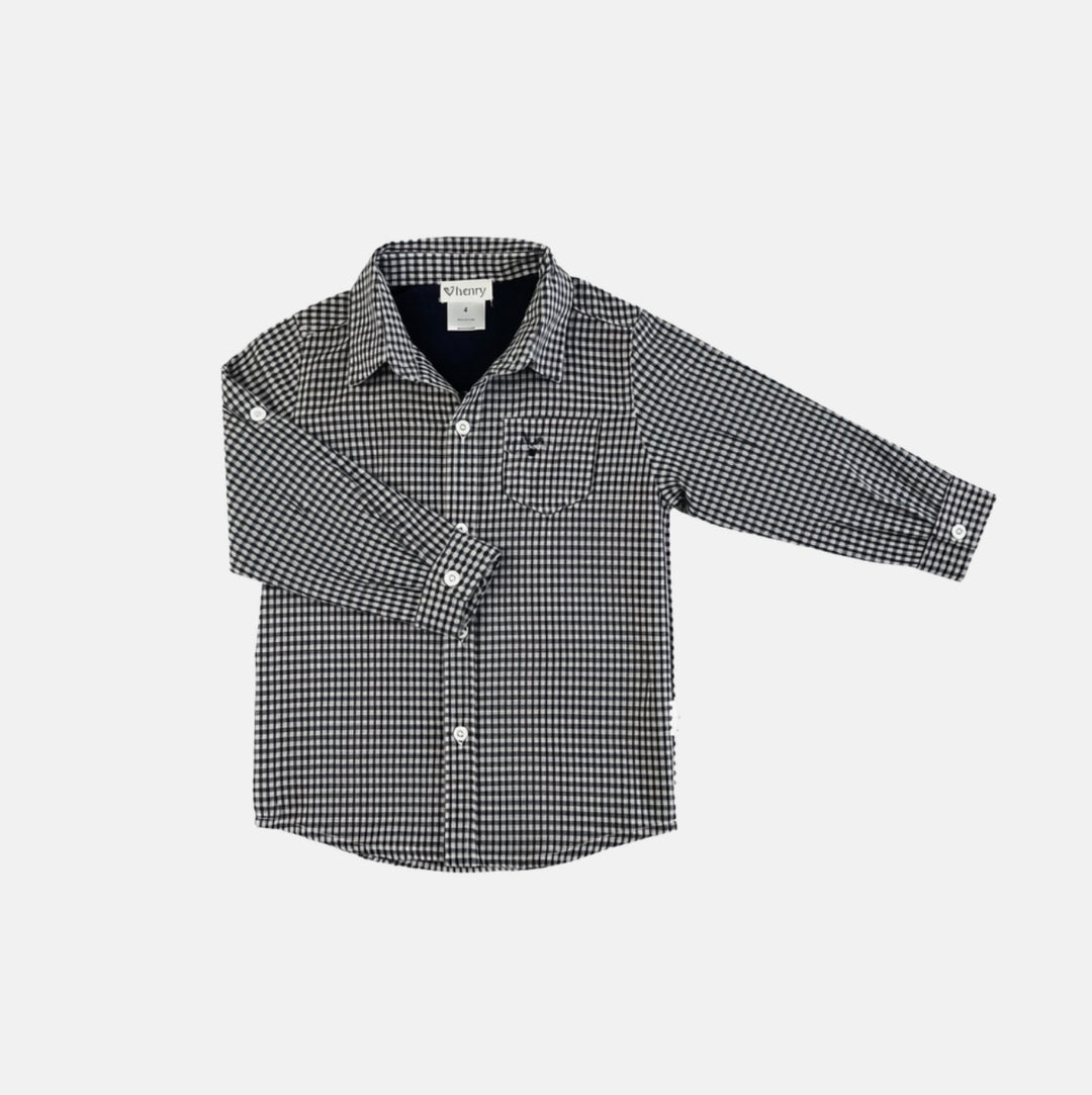 Boys Dress Shirt - Navy Gingham