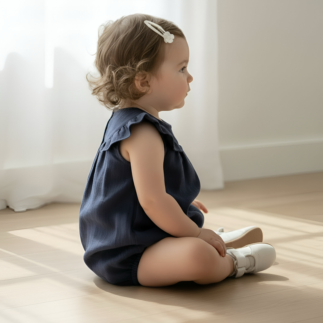 Baby Girls Neve Playsuit - Navy Linen