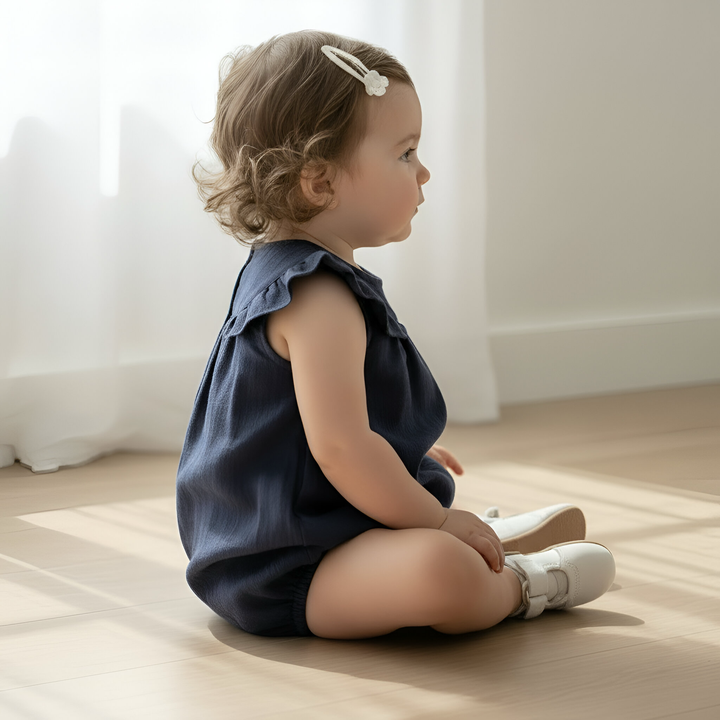 Baby Girls Neve Playsuit - Navy Linen