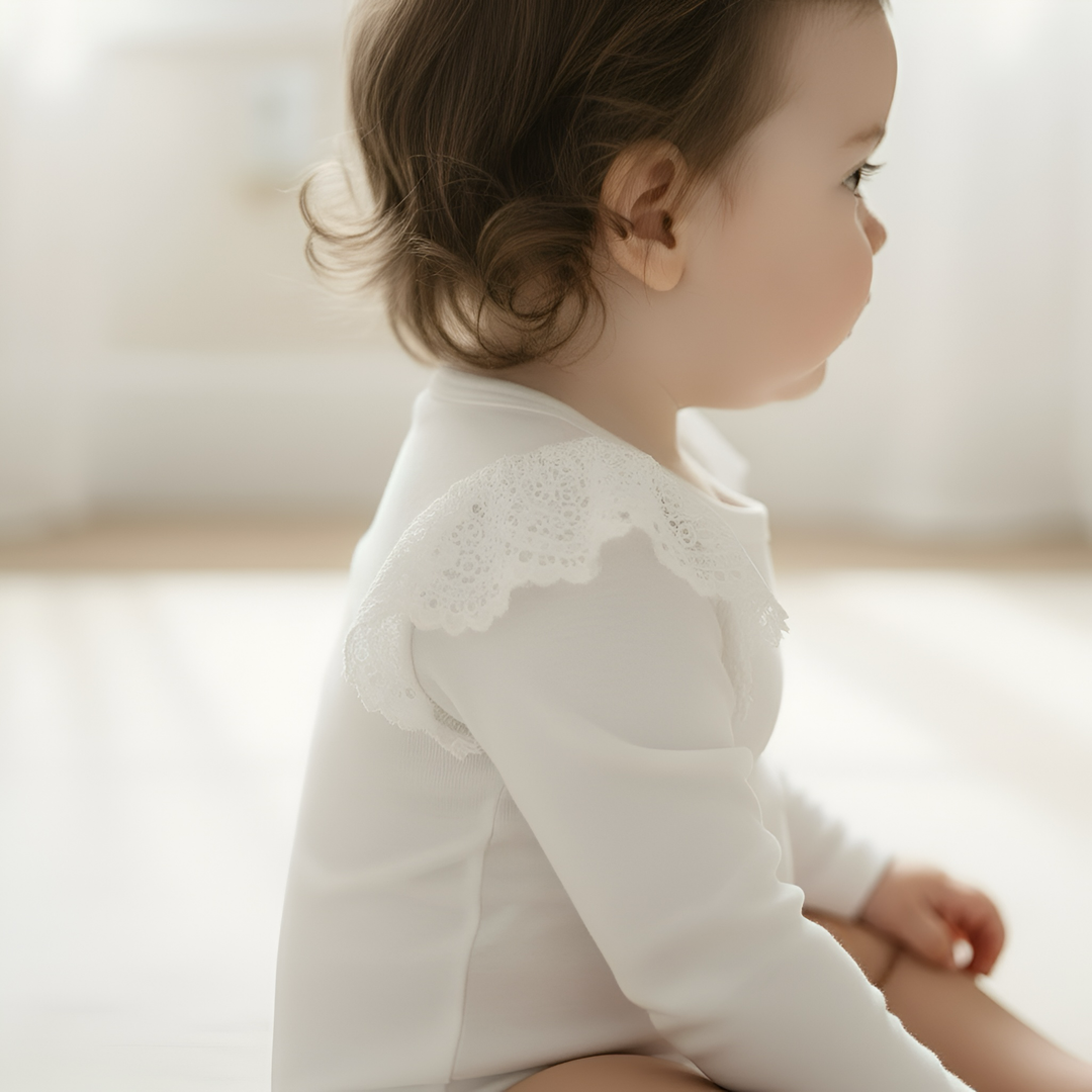 Baby Girls Lace Sleeve Romper - White
