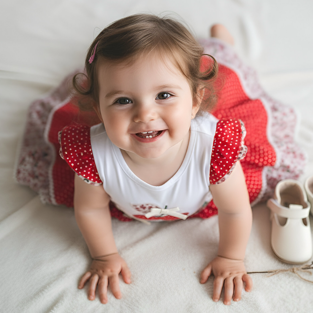 Baby Girls Applique Top - Red Cherries