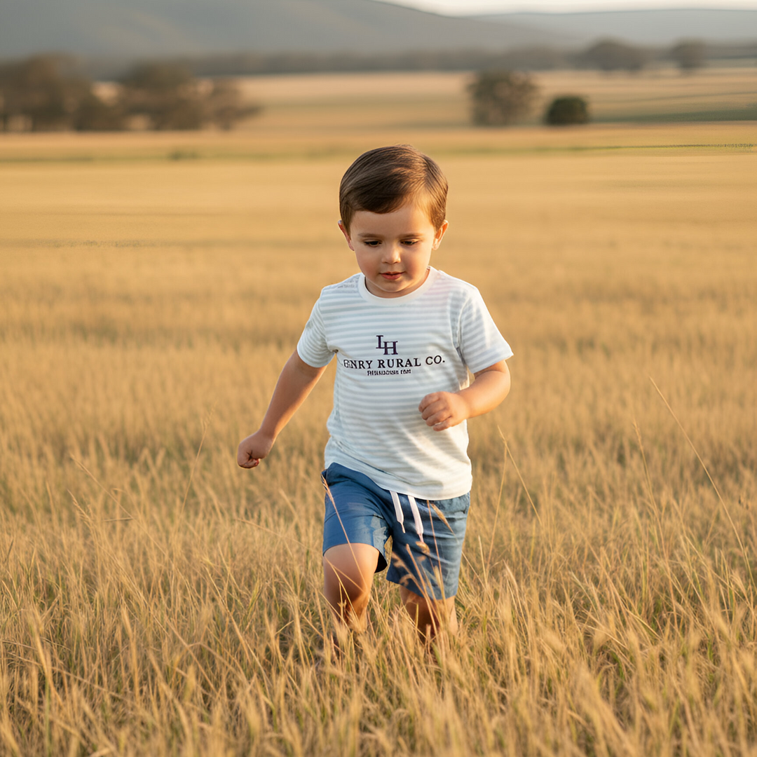 Boys Henry Rural Co Tee - Light Blue Stripe 26