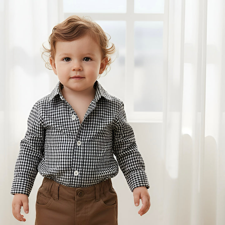 Baby Boys Dress Shirt Romper - Navy Gingham