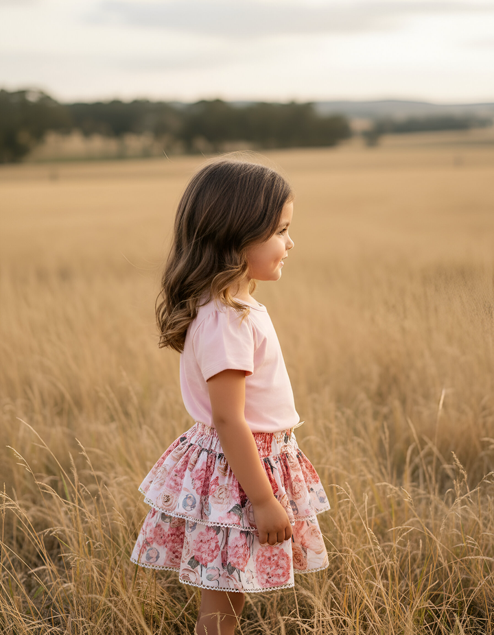 Girls Frilly Skirt - Pink Blossom