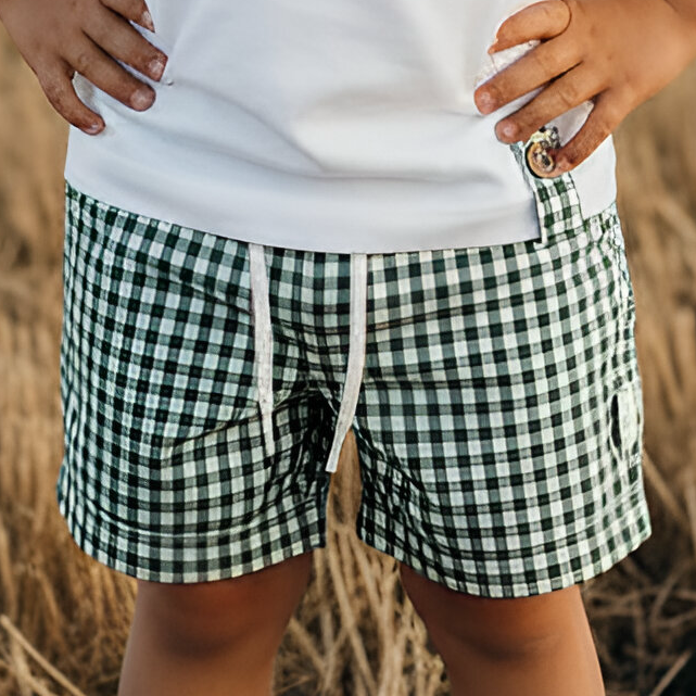 Boys Sonny Shorts - Green Gingham 26