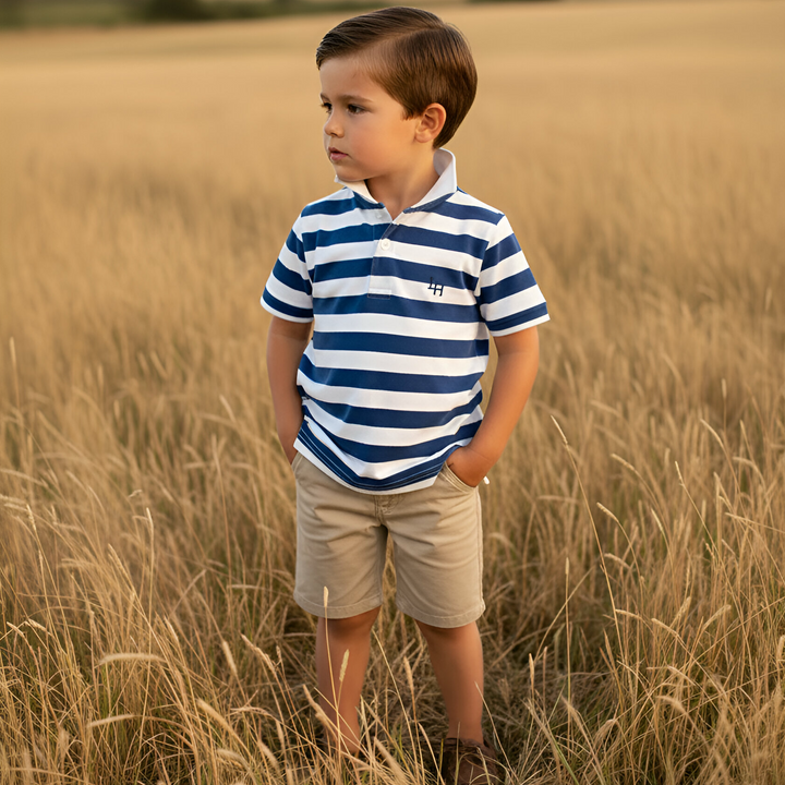 Boys Rugby Polo Shirt - Blue Stripe 26