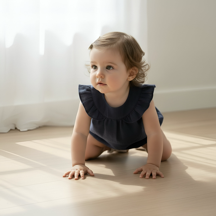 Baby Girls Neve Playsuit - Navy Linen
