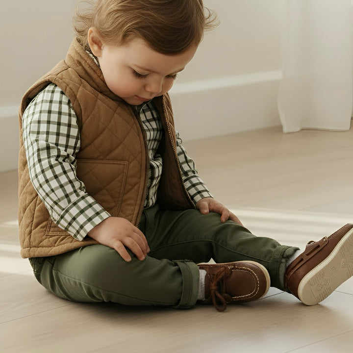 Baby Boys Oxford Shirt Romper - Olive Check