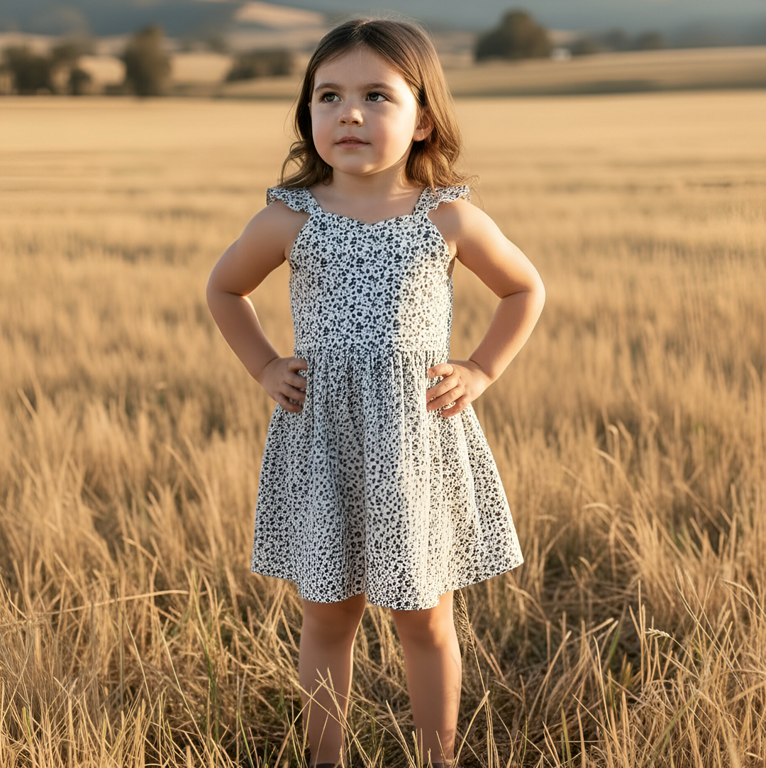 Girls Ellie Dress - Navy Daisy