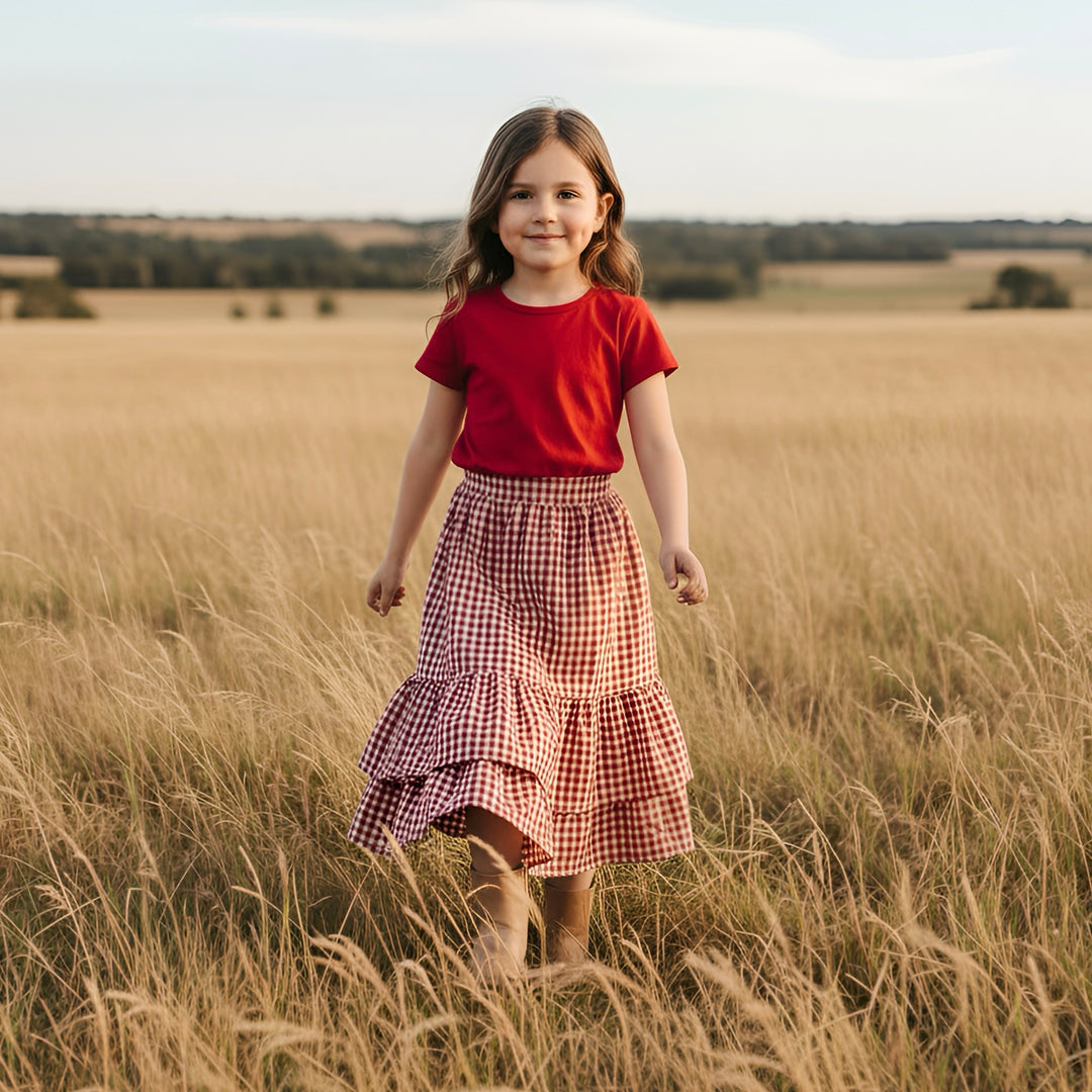 Girls Maxi Skirt - Red Check