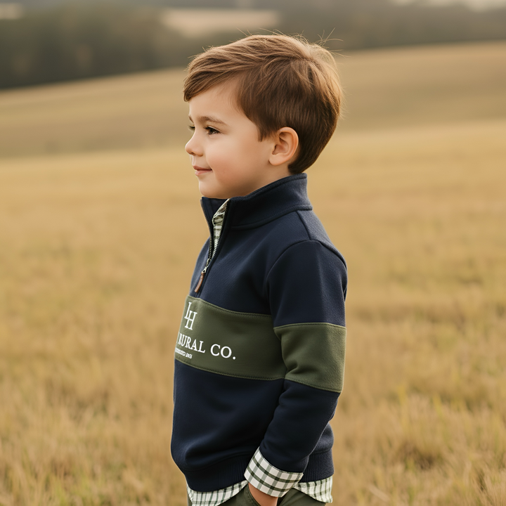 Boys Rural Co Sweater - Navy/Dark Olive