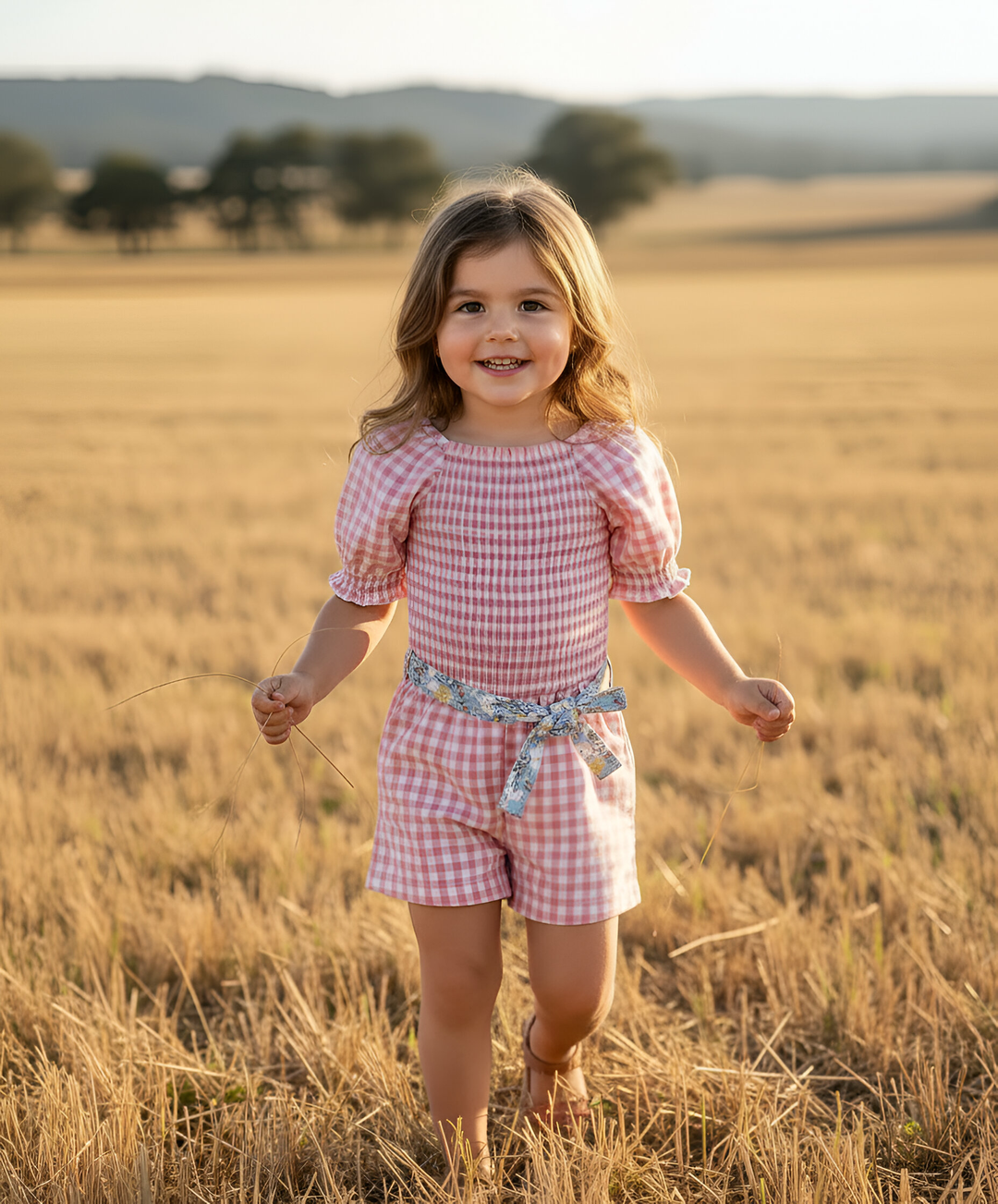 Girls Tilly Playsuit -  Pink Check