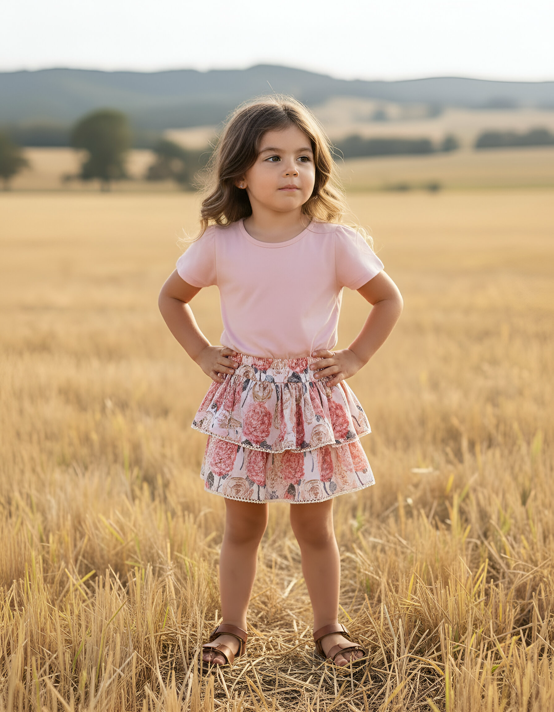 Girls Frill Sleeve Top - Pink
