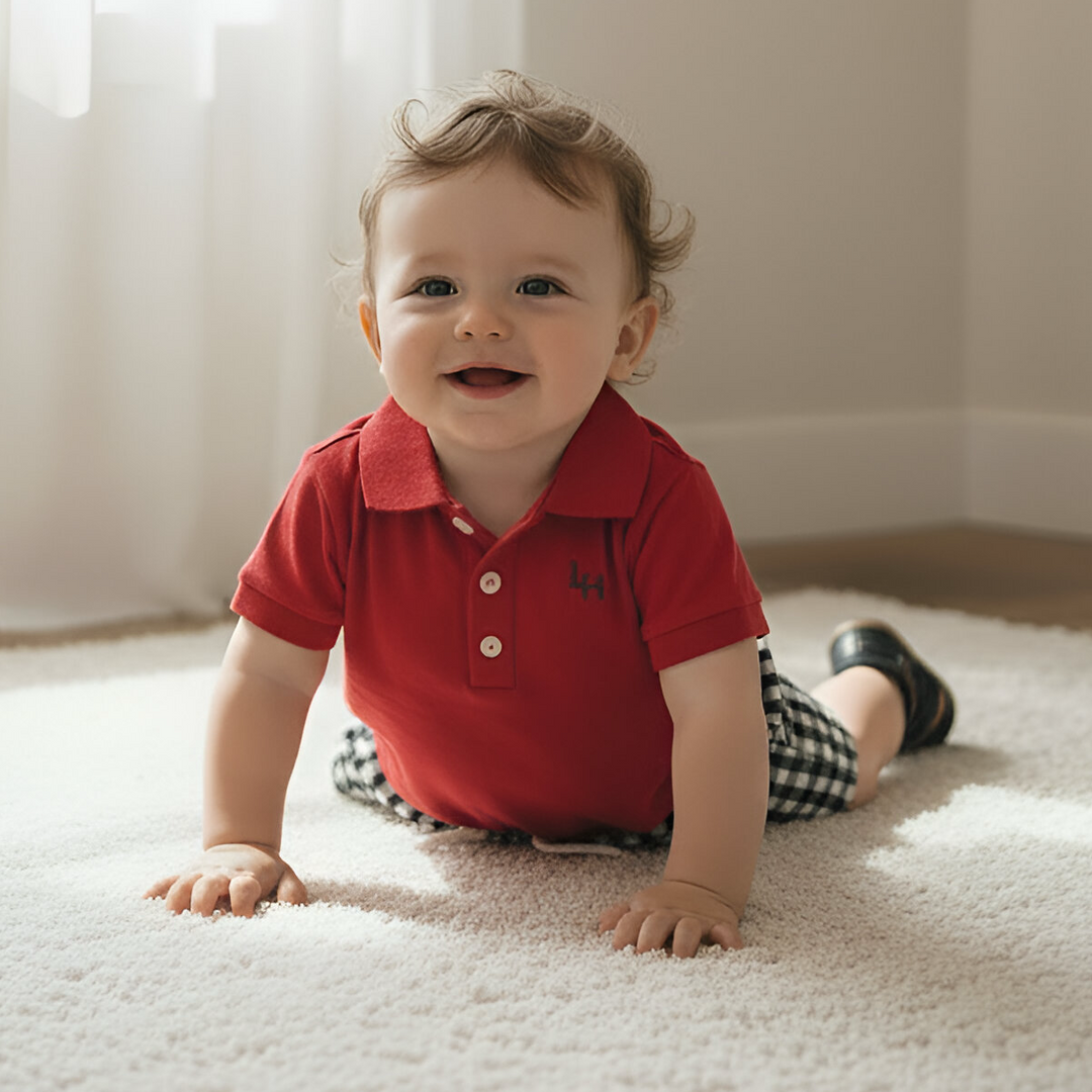 Baby Boys Polo Romper - Red