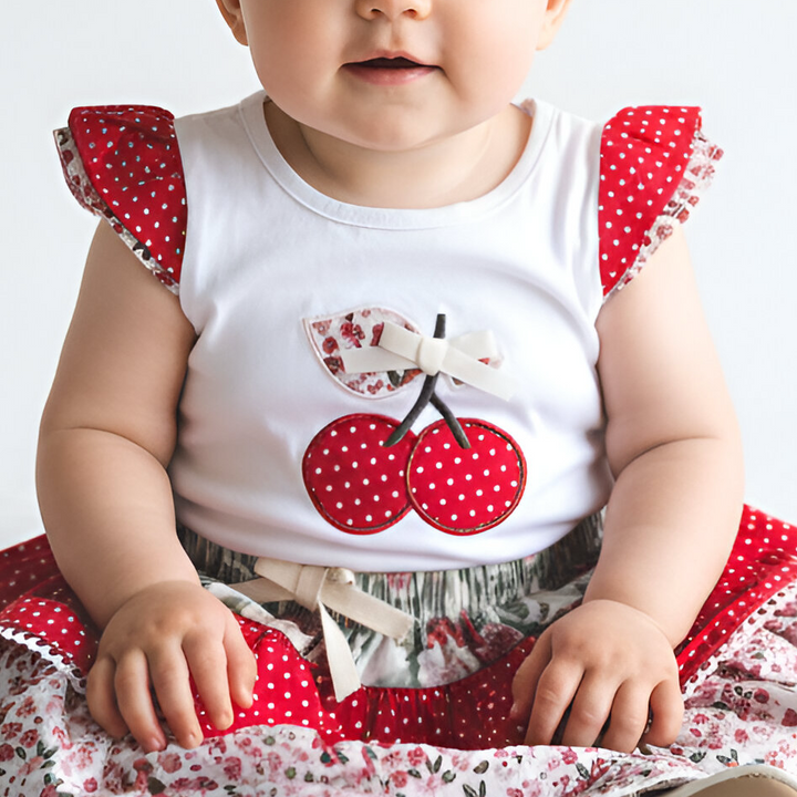 Baby Girls Applique Top - Red Cherries