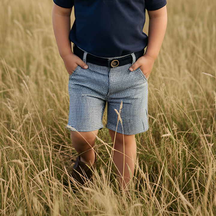 Boys Oscar Shorts - Navy Gingham 26