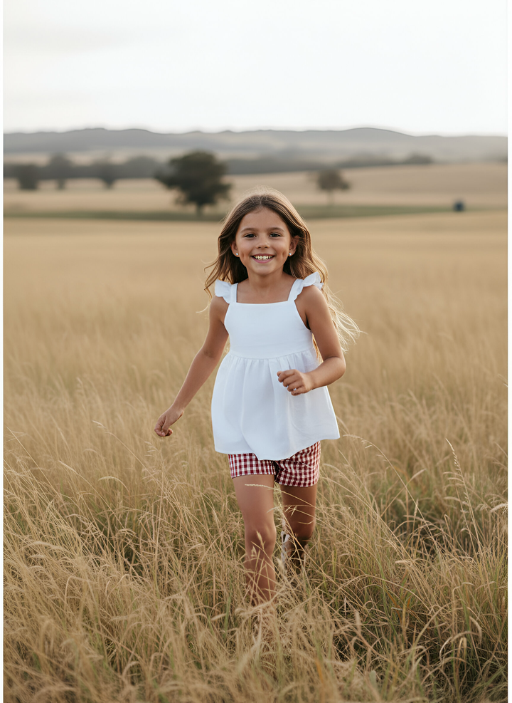 Girls Esme Top - White Linen 26