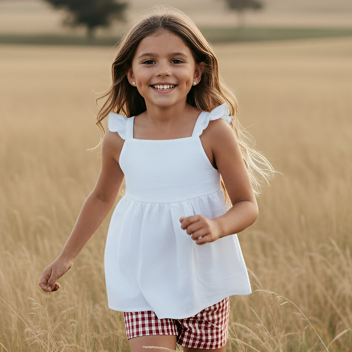 Girls Esme Top - White Linen 26