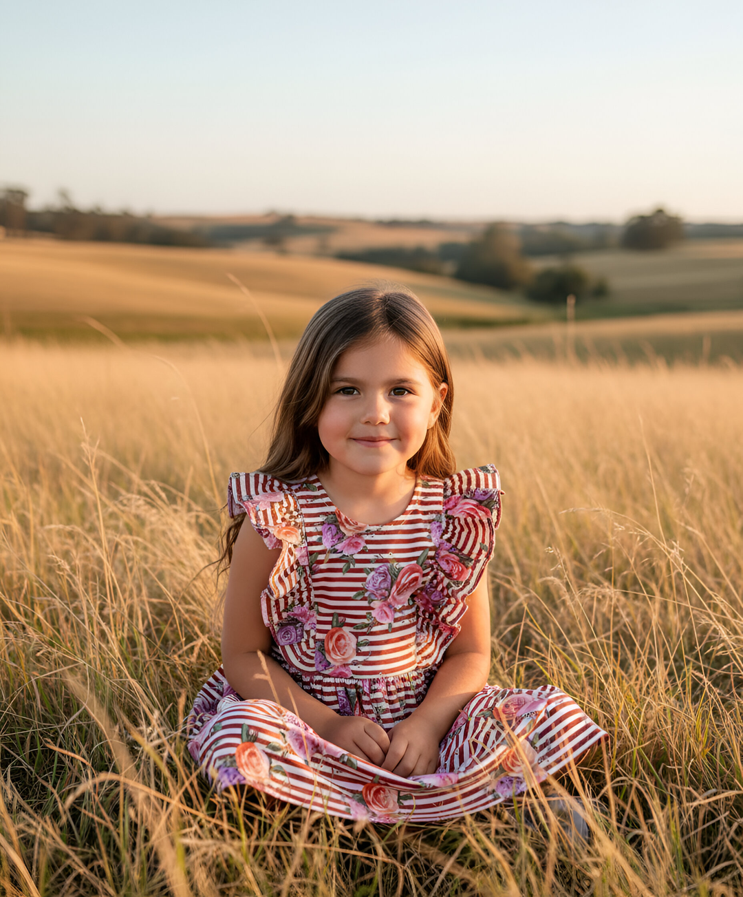 Girls Florence Summer Dress - Striped Blooms
