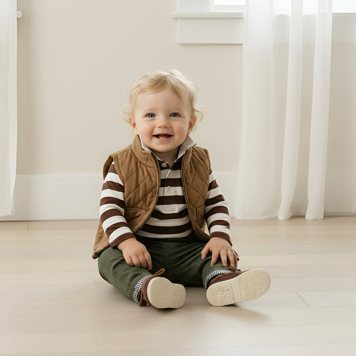 Baby Boys Freddie Polo Romper - Chestnut Stripe
