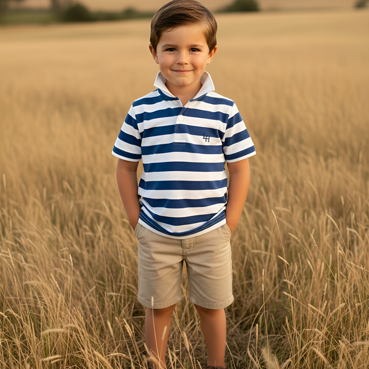Boys Rugby Polo Shirt - Blue Stripe 26