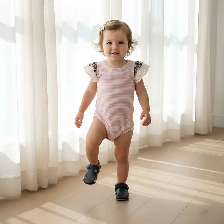 Baby Girls Knit Romper - Pink Stripe
