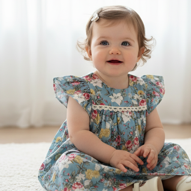 Baby Girls Maisy Dress - Blue Blossom