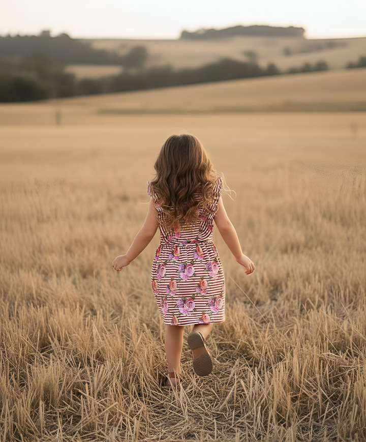 Girls Florence Summer Dress - Striped Blooms
