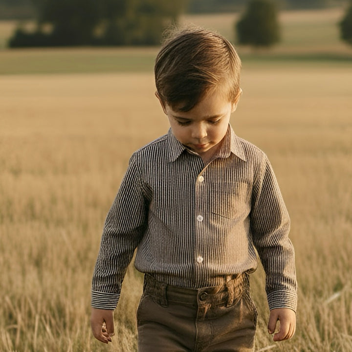 Boys Oxford Dress Shirt - Chestnut Stripe